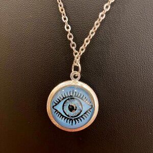 “EVIL EYE" PENDANT ON SILVER TONE CHAIN LINK NECKLACE